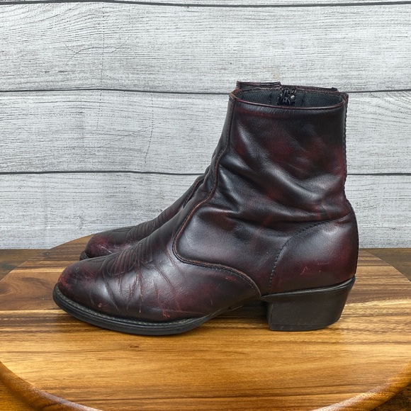 Laredo Ankle Western Boot Side Zip Red Leather Comfort Men’s Shoe Size 8 Wide